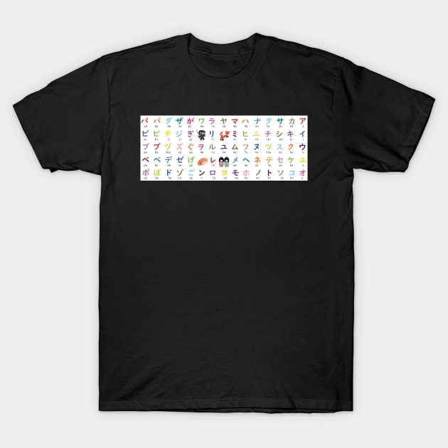 Japanese Katakana Chart With Phonetic Variations T-Shirt by kansaikate